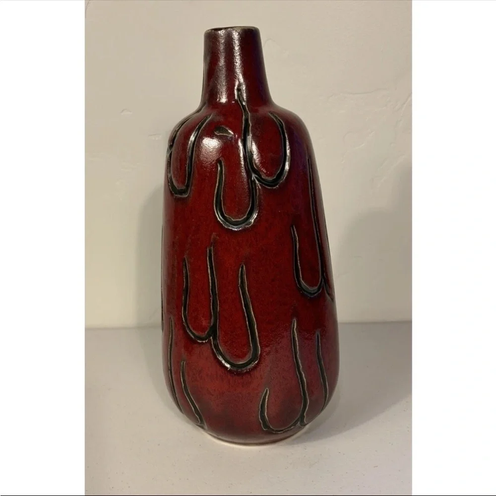 Vintage Pigeon Oxblood Red Unique Large Art Pottery Ceramic Salt Glaze Vase MCM - Picture 3 of 6